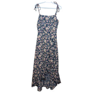 Emerald Sundae Blue Floral Print Thin Strap Sleeveless Ruffle Front Women Medium